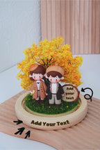 Demonstration video with animated text showing where to add custom text engraving on wooden base and signboard